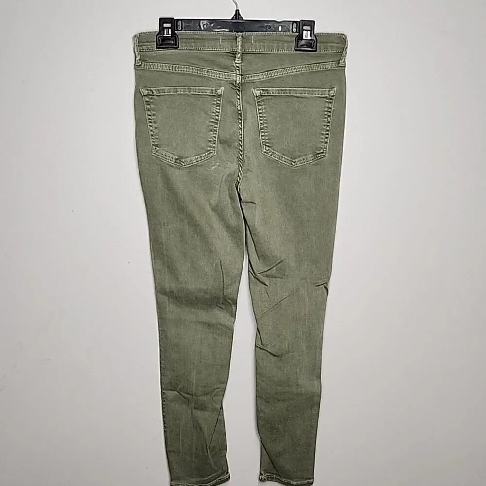 Free People Jeans Womens 29 Mid Rise Skinny Distressed w Pockets Green